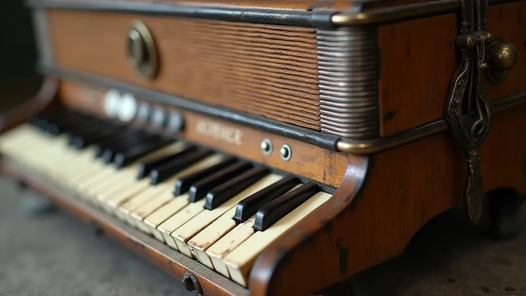 Antique accordion showing wear and tear
