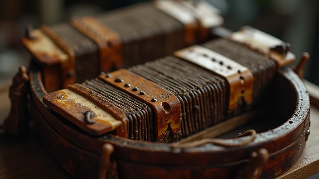 Antique accordions in a leather pouch
