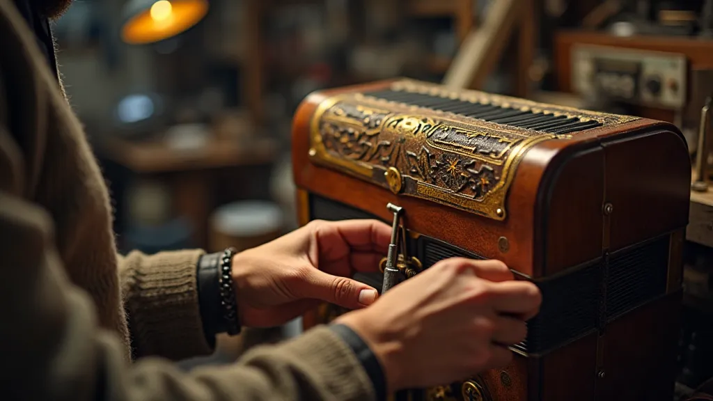 Artisan restoring an antique accordion