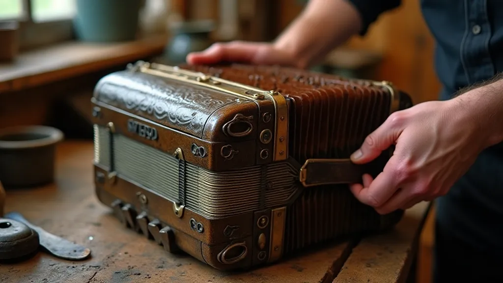 Craftsman restoring an antique accordion