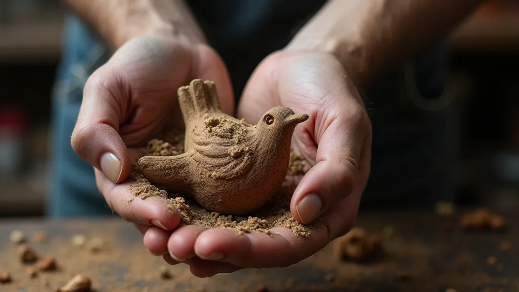 Antique wooden bird carving held by a carver