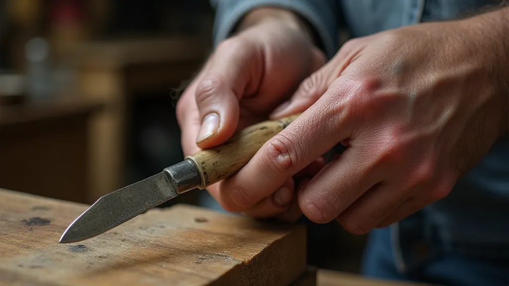 Antique penknife held in a weathered hand.