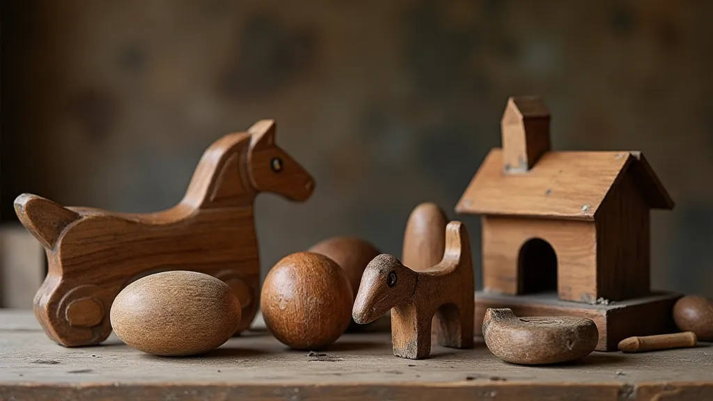 Collection of antique wooden toys