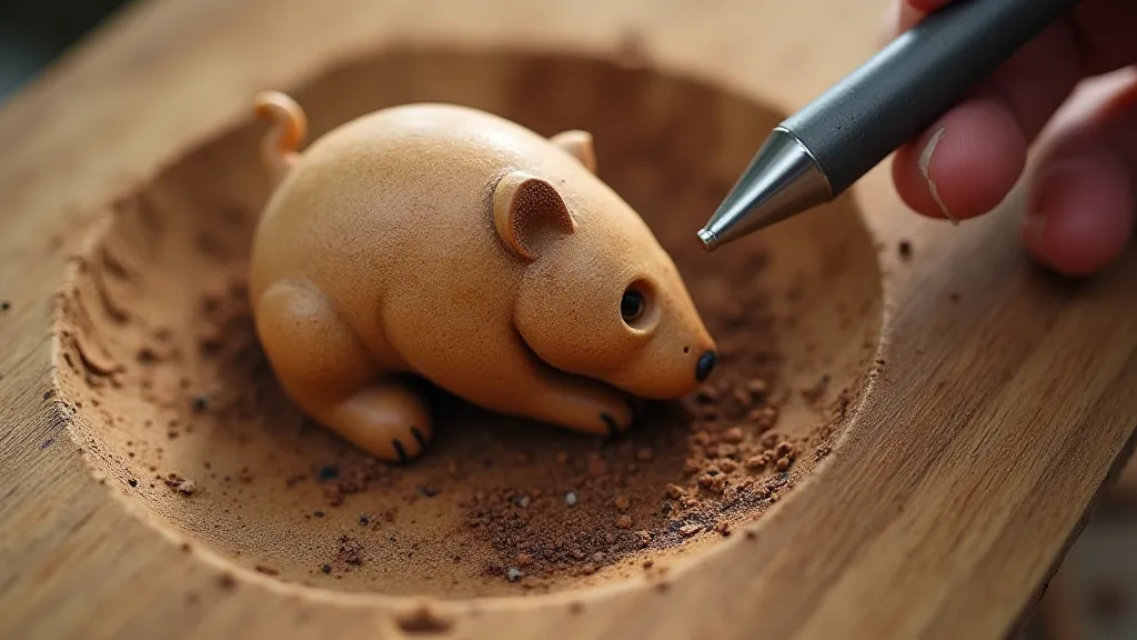 Partial carving of a wooden bear