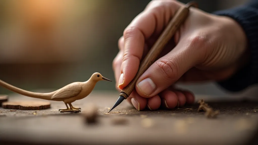 Hand carving a bird with a penknife
