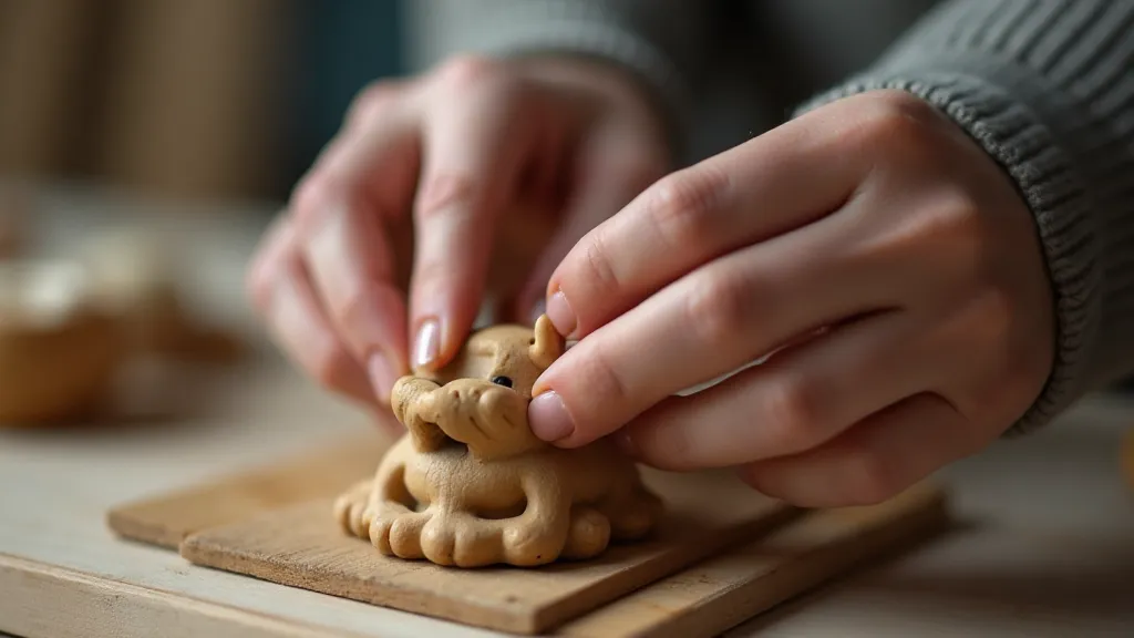 Hands carving a wooden figure.