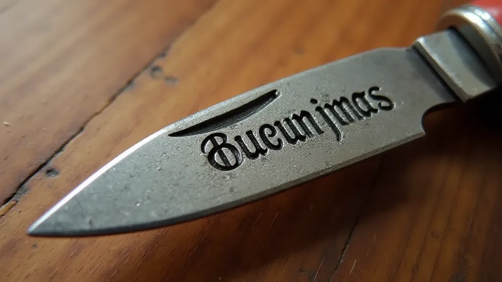 Close-up of a maker's mark on an antique penknife blade