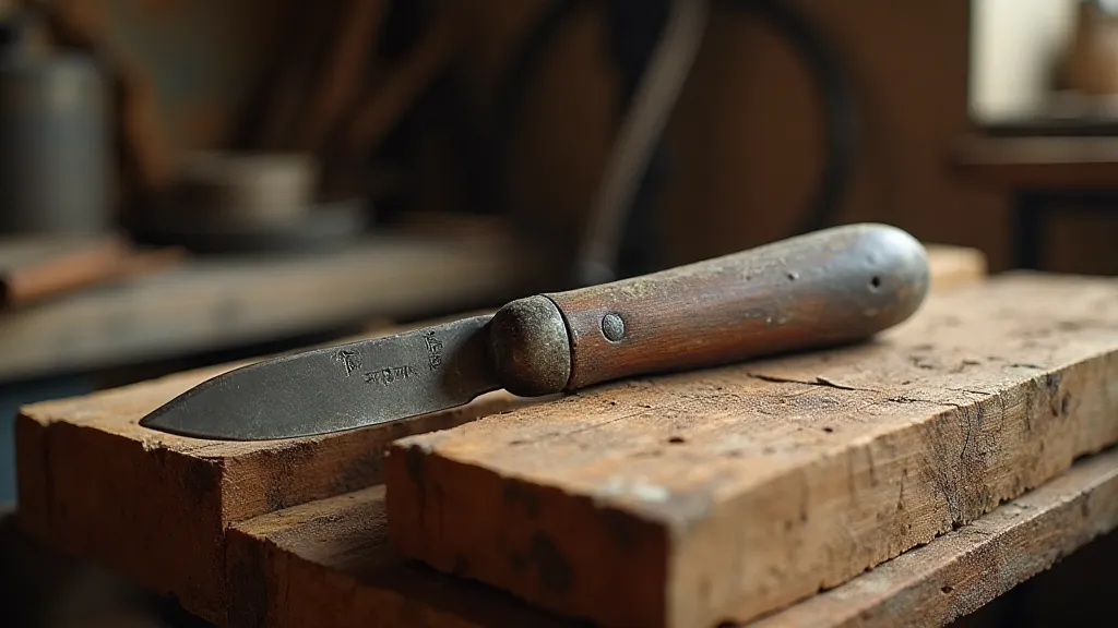 Antique penknife on pine wood