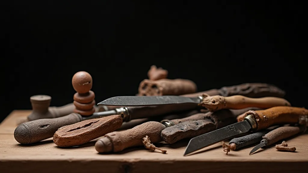 Penknives and carved wooden figures