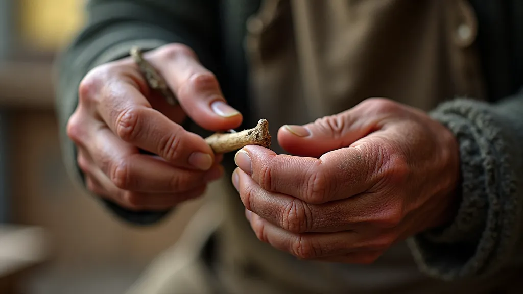 Elderly man whittling wood