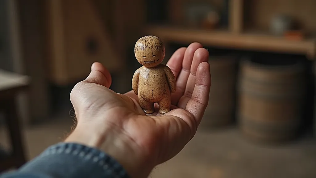 Hand holding a wooden carving