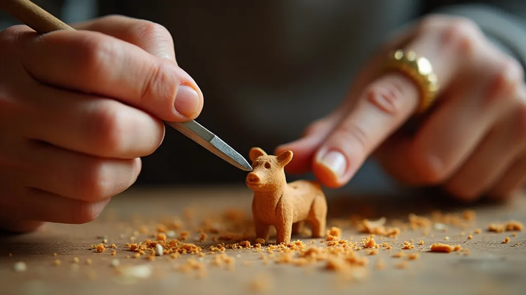Hands carving wood with a penknife
